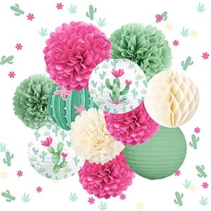 nicrohome baby shower decorations, 12pcs green cactus hanging tissue pom poms paper lanterns confetti 50g for rustic wedding decor baby shower engagement birthday