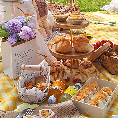 3 Tier Tray ,Bamboo Tier Serving Stand ,Farmhouse Tiered Tray Decor with Metal Brackets Kitchen, Cupcake Stand,Coffee Table, Cake and Party Round Tray