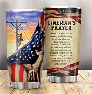 generic linemans prayer american usa flag patriotic travel tumbler gifts electrician electrical lineman climber power lines men husband for 4th of july birthday 20oz vacuum insulated stainless steel