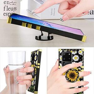 KANGHAR Designed for Samsung Galaxy S20 Ultra Case Sunflower with Screen Protector Lanyard Strap Ring Holder Kickstand for Women Girls Flower Floral Daisy Square Finger Grip Stand 6.9"