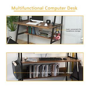 FLANTINO 55 Inch Computer Desk with Hutch and Storage Shelves, Rustic Industrial Home Office Writing Desk Computer Table for Study Writing/Workstation, Archaize Brown