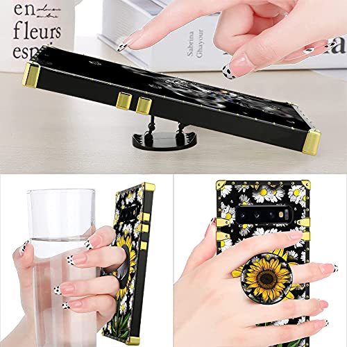 KANGHAR Designed for Samsung Galaxy S10 Plus Case for Women Girls Sunflower with Screen Protector Lanyard Strap Ring Holder Kickstand Flower Floral Daisy Square Grip Stand Phone Bumper 6.4"