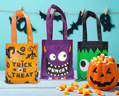 MISS FANTASY Halloween Non-Woven Bags Trick or Treat Tote Gift Bags Bulk 11.8'' x 8.6'' Party Goodie Bag with Handles for Halloween 16 Pack