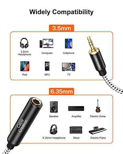 CableCreation 3.5mm to 6.35mm Headphone Adapter 1FT, TRS 6.35 (1/4 inch) Female to 3.5 (1/8 inch) Male Adapter Cable for Amplifier, Guitar, Headphone, Home Theater Devices, Laptop, Phone