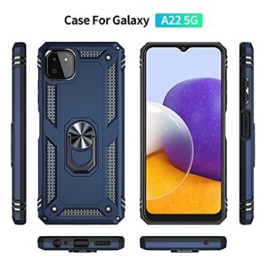 SKTGSLAMY Galaxy A22 5G Case,Samsung A22 5G Case,with Screen Protector,[Military Grade] 16ft. Drop Tested Cover with Magnetic Kickstand Car Mount Protective Case for Samsung Galaxy A22 5G, Blue