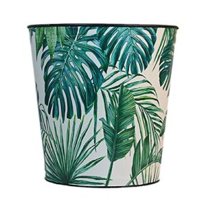 wansan iron and leather round large household trash can, creative can without lid,suitable for cans in bathrooms, kitchens, home offices, bedrooms, offices-10l palm tree green leaf 21*26cm