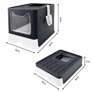 Bolux Foldable Cat Litter Box with Lid, Extra Large Litter Box with Cat Litter Scoop, Drawer Type Cat Litter Pan Easy to Scoop & Low Tracking (Dark Grey, 20" L x 16" W x 15" H)