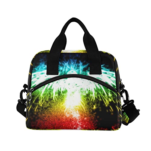 Fireworks Phoenix Lunch Bag Insulated Lunch Box for Women Men Tote Bag with Detachable Shoulder Strap for Office School Picnic Hiking