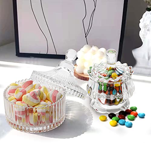 YOUEON Set of 4 Glass Candy Dish with Lid, Crystal Candy Jar, Decorative Candy Bowl, Cookie Jar, Jewelry Dish, Covered Candy Jar, Small Glass Jars for Candy Buffet, Kitchen, Home, Office Desk
