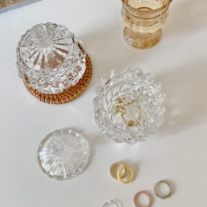YOUEON Set of 4 Glass Candy Dish with Lid, Crystal Candy Jar, Decorative Candy Bowl, Cookie Jar, Jewelry Dish, Covered Candy Jar, Small Glass Jars for Candy Buffet, Kitchen, Home, Office Desk