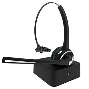 trucker bluetooth headset with microphone noise cancelling, v5.0 wireless headset with charging base 17 hrs talk time trucker headset for home office call center skype truck drive