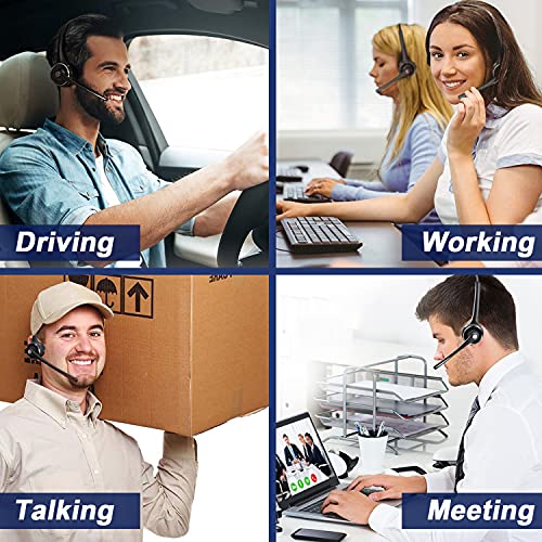 Trucker Bluetooth Headset with Microphone Noise Cancelling, V5.0 Wireless Headset with Charging Base 17 Hrs Talk Time Trucker Headset for Home Office Call Center Skype Truck Drive