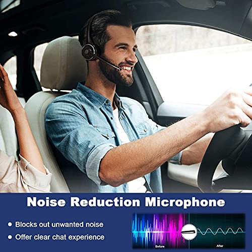 Trucker Bluetooth Headset with Microphone Noise Cancelling, V5.0 Wireless Headset with Charging Base 17 Hrs Talk Time Trucker Headset for Home Office Call Center Skype Truck Drive