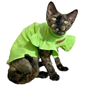 shirts for sphynx cats summer breathable solid color cotton shirts round collar pullover kitten shirts with flared sleeves pet clothes for cat (green, l（6.6-8.8lbs）)