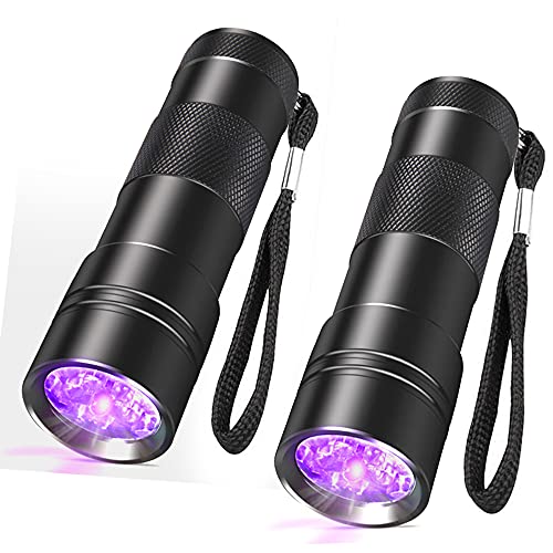 SEVENKA Black Light Flashlight, 2 Pack 12 LED UV Blacklight Flashlight, 395nm Handheld Mini Torch Light, Professional Urine Detector for Dog Pet Urine Stains, Bed Bugs and Scorpions.