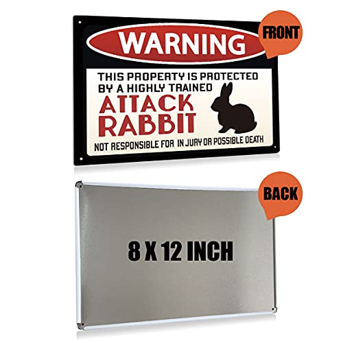 BEASTZHENG Warning Sign Warning Attack Rabbit Metal Tin Sign Wall Decor Sign for Home Door Outdoor Decor Gifts - 8x12 Inch