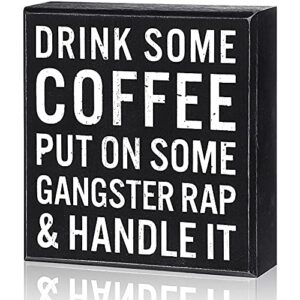 drink some coffee box sign wood box sign funny coffee bar signs wood farmhouse coffee wall and tabletop decoration for home housewarming coffee bar (cute color)
