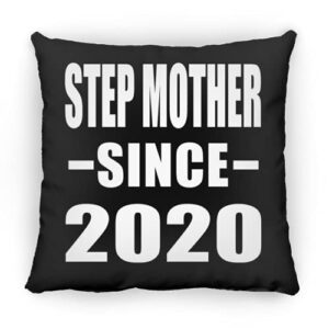 Designsify Step Mother Since 2020, 12 inch Throw Pillow Black Decor Zipper Cover with Insert, Gifts for Birthday Anniversary Christmas Xmas Fathers Mothers Day