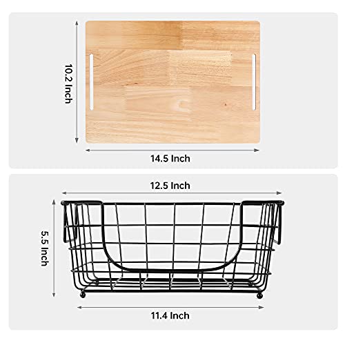 HUIFAHUO Stackable Wire Fruit Bowl with Cutting Board - Countertop Fruit and Vegetable Storage, Black Fruit Basket for Kitchen Countertop