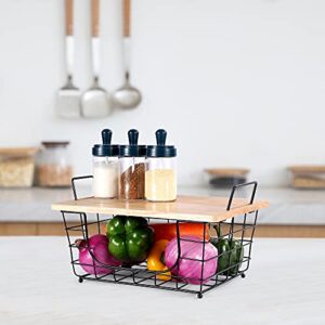 HUIFAHUO Stackable Wire Fruit Bowl with Cutting Board - Countertop Fruit and Vegetable Storage, Black Fruit Basket for Kitchen Countertop