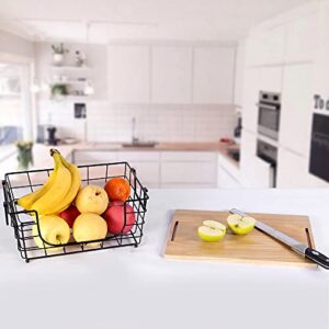 HUIFAHUO Stackable Wire Fruit Bowl with Cutting Board - Countertop Fruit and Vegetable Storage, Black Fruit Basket for Kitchen Countertop