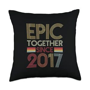 4th anniversary gift for couples epic together since 2017 couple 4th marriage anniversary throw pillow, 18x18, multicolor