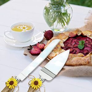 Rustic Wedding Cake Knife & Server Set with Sunflower Decor, Stainless Steel Cakes Bread Pizza Pie Cutter Serving, Great for Engagement Anniversary Birthday Parties Gift