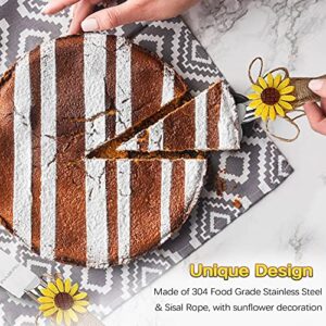 Rustic Wedding Cake Knife & Server Set with Sunflower Decor, Stainless Steel Cakes Bread Pizza Pie Cutter Serving, Great for Engagement Anniversary Birthday Parties Gift