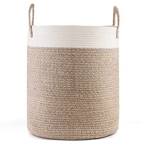 large 18 x 16 inches decorative woven cotton rope basket，woven collapsible laundry basket ,clothes storage basket for blankets,organize your living room,baby nursery,children/pet toys, shoes, pillows, laundry, towels/clothes with this premium quality wov