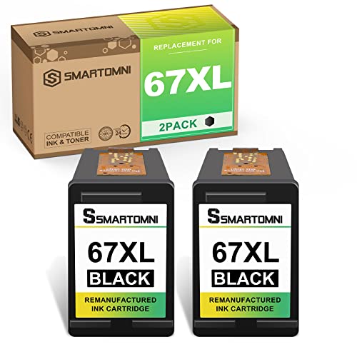 S SMARTOMNI 67XL Black Ink Cartridge High Yield Replacement for HP 67 XL Combo Pack for HP Deskjet 2723 2752 2755 2722 Plus 4122 4155 Envy 6030 6052 6055 6075 Pro 6430 6455 6458 (2 Pack, Black)