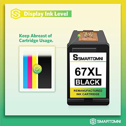 S SMARTOMNI 67XL Black Ink Cartridge High Yield Replacement for HP 67 XL Combo Pack for HP Deskjet 2723 2752 2755 2722 Plus 4122 4155 Envy 6030 6052 6055 6075 Pro 6430 6455 6458 (2 Pack, Black)