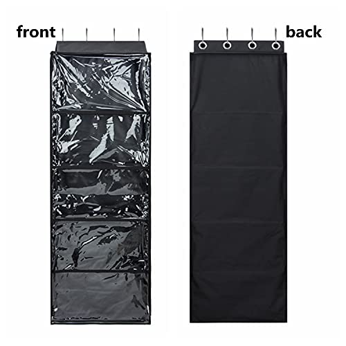 5 Compartments Hanging Yarn Knitting Storage Organizer with Zipper Closure, Yarn Over Door Display Holder with 6 Clear Pockets On Side for Knitting Needles, Crochet Hooks (L Size, Black)