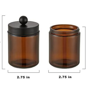INIUNIK Amber Glass Qtip Holder, 2 Pack Apothecary Jars with Lids Cotton Ball Holder Cotton Round Swab Pad Holder, Bathroom Jars Counter Storage Jars Containers for Restroom Bathroom Organizer, Amber