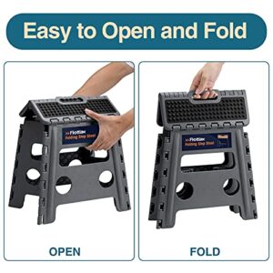 Flottian 13" Folding Step Stool for Adults and Kids Holds Up to 300 lbs,Non-Slip Folding Stools with Handle, Compact Plastic Foldable Step Stool for Bathroom,Bedroom, Kitchen Gray,1PC