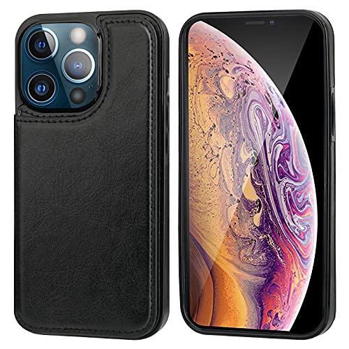 ONETOP Compatible with iPhone 13 Pro Max Wallet Case with Card Holder,PU Leather Kickstand Card Slots Case, Double Magnetic Clasp and Durable Shockproof Cover 6.7 Inch(Black)