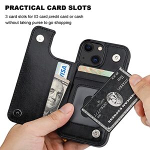ONETOP Compatible with iPhone 13 Mini Wallet Case with Card Holder, PU Leather Kickstand Card Slots Case, Double Magnetic Clasp and Durable Shockproof Cover 5.4 Inch(Black)