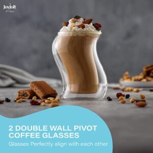 JoyJolt Pivot Double Insulated Tumblers - Set of 2 Exceptional 13.5 oz Iced Coffee Tumbler - Elegant Bar Glasses for Coffee, Tea, or Cold Beverages - 2 x 405 ml Iced Coffee Glasses for Hot Summers
