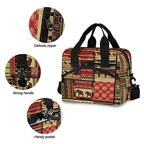 Lunch Bag Cooler Tote Bag Thermal insulated large African Ethnic Tribal Elephant for Women/Men travel School Work Portable Pocket Adjustable Shoulder Strap