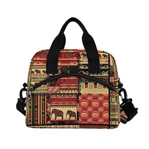 Lunch Bag Cooler Tote Bag Thermal insulated large African Ethnic Tribal Elephant for Women/Men travel School Work Portable Pocket Adjustable Shoulder Strap