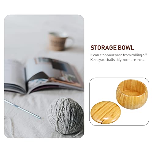 Cabilock Wooden Yarn Storage Bowl Wooden Knitting Bowls Crochet Yarn Holder Knitting Container Knitting Crochet Accessories with Lid