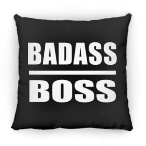 designsify badass boss, 12 inch throw pillow black decor zipper cover with insert, gifts for birthday anniversary christmas xmas fathers mothers day