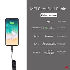 dé Coiled Lightning Cable, USB to Lightning Cable 3.3ft [MFi Certified & CarPlay Compatible], for iPhone 12 Pro Max/12/12 mini/13/11 Pro/X/8/iPad