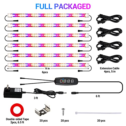 LED Grow Lights Strips for Indoor Plants, 3 Working Modes & 10 Dimmable Levels Plant Lights with Auto Cycle Timer 3/9/12Hrs, 36W Full Spectrum DIY Growing Lamps for Seedings Hydroponics, 6 Strips