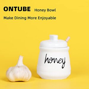Honey Jar with Dipper and Lid, Ceramic Honey Pot 12oz, White