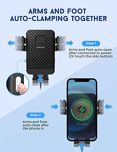 Wireless Car Charger, MOKPR 15W Fast Charging Car Mount Auto-Clamping Car Charger, Dashboard Windshield Phone Holder Compatible with iPhone 14/13/13 Pro/12 pro/12/11/X/8, Samsung S23/S22/S10/S9/S8