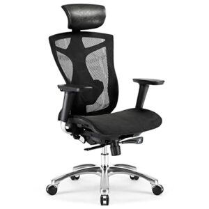 sihoo ergonomic office chair with 4d arms, 2-way lumbar support, depth adjustable seat, pu headrest, height adjustable backrest, high back computer desk chair (black)
