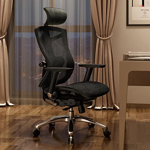 SIHOO Ergonomic Office Chair with 4D Arms, 2-Way Lumbar Support, Depth Adjustable Seat, PU Headrest, Height Adjustable Backrest, High Back Computer Desk Chair (Black)