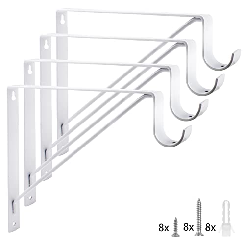 Eau 4 Packs of White Heavy Duty Closet Shelf and Rod Bracket, Closet Shelf Bracket with Rod Support Great for Both Shelf Storage and Closet Rod