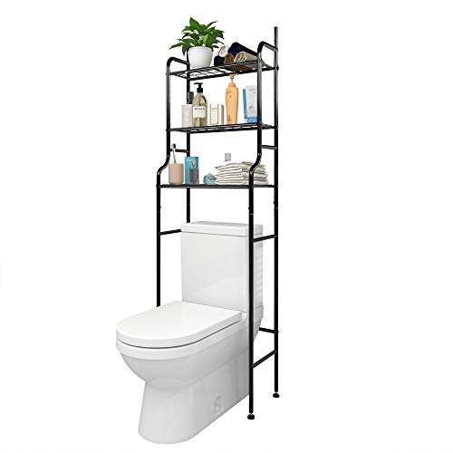 HAHRIR 3-Shelf Bathroom Organizer Over The Toilet Space Saver Bathroom Corner Stand Storage Organizer, Black