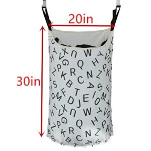 HDHYK Adjustable Space Saving Door Hanging Laundry Hamper Bag with Free Hanging Hooks,Hanging Laundry Bag with Zipper,Dorm Laundry Bag, Over The Door Laundry Hamper for Bathroom